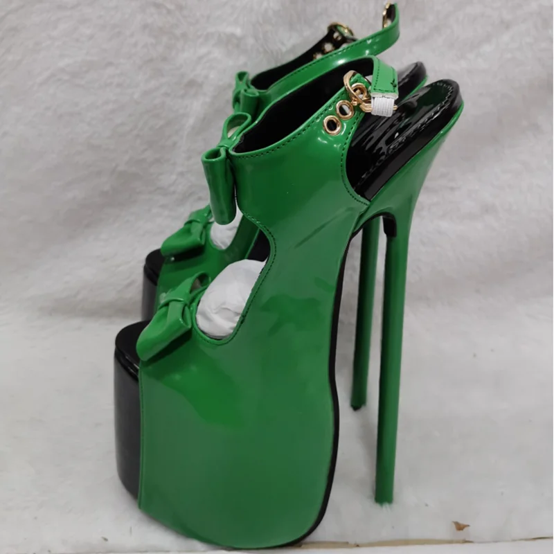 

Green Bow Knot Buckle Platform Sandals Thin High Heel Peep Toe Fashion Sexy 2025 Summer Big Size Woman Shoes Zapatillas Mujer