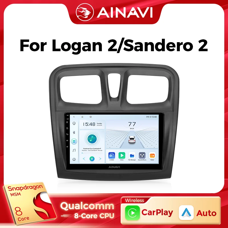 

Ainavi Car Multimedia Player For Renault Logan 2 Sandero 2 2014-2019 Symbol wireless Carplay Android Auto 4G Wifi 2din