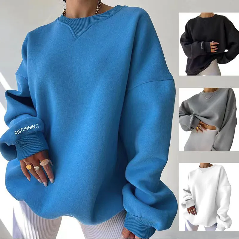 

2025 High Street Loose Pullover Hoodie Women Leisure Commute Loose Thread Collar Print Harajuku Autumn Fashion Trend New Tops