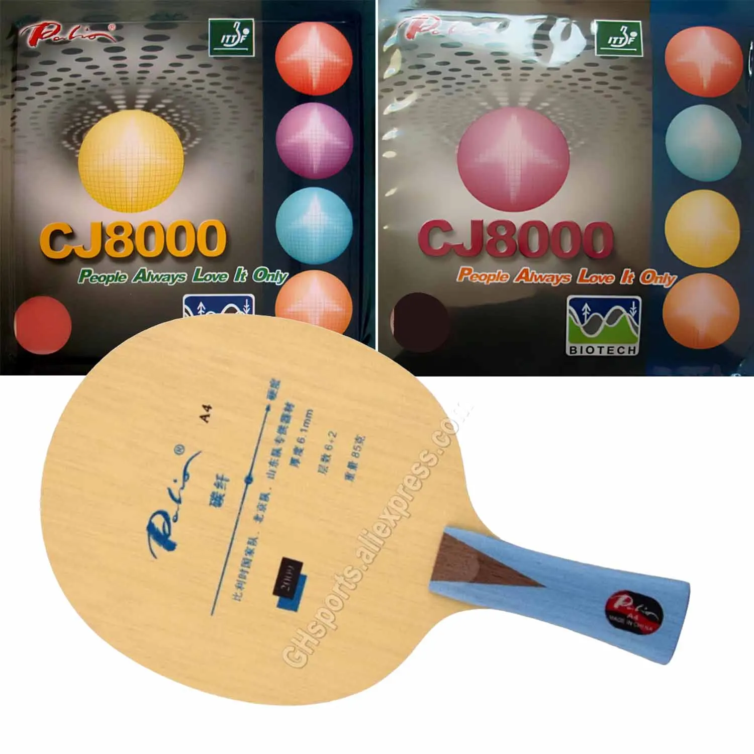 Pro Combo Racket Palio A4 A 4 Table Tennis Blade with Palio CJ8000 BIOTECH H40-42 and BIOTECH 2-Side Loop Type H36-38 Rubber