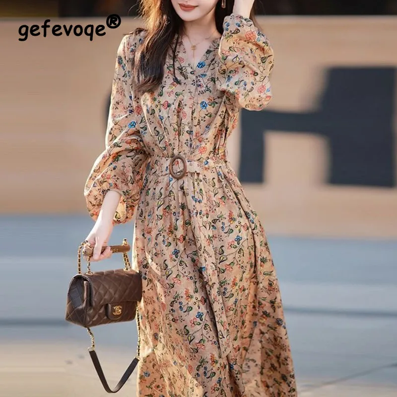 

2023 Autumn Women's New Fashion Long Sleeve Dress Fragmented Flowers Comfortable and Flowering Versatile Commuter Dress