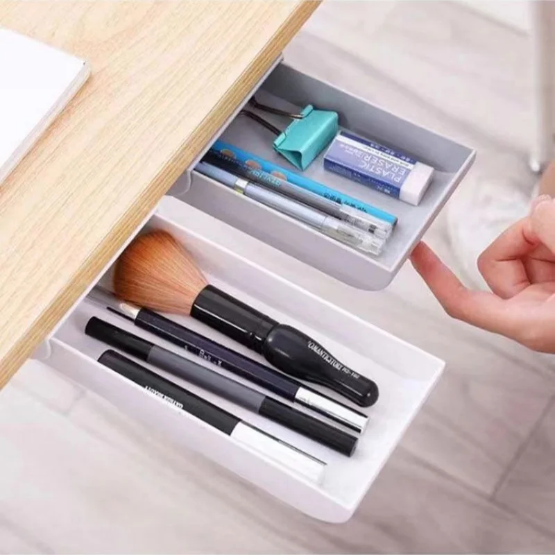 

Hidden Storage Box Desk Storage Drawer Self-Adhesive Plastic Table Storage Holder Simple Sundries Cosmetics Stationery Organizer