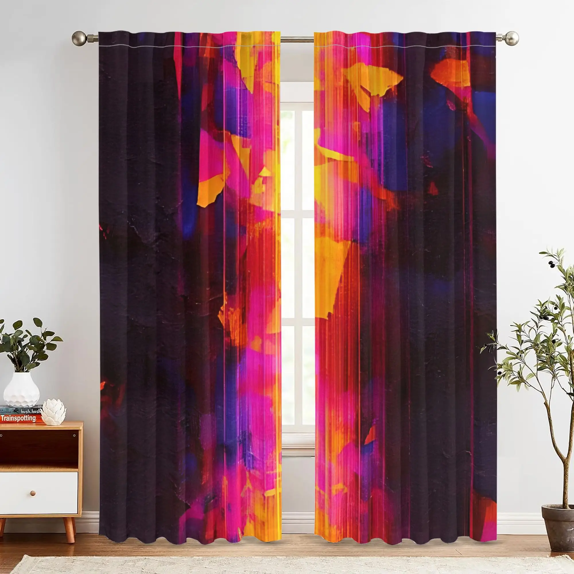 Abstract oil painting with contrasting colors Print Drapes Room Darkening Window Curtains Home Decor,Rod Pocket Blackout Curtain