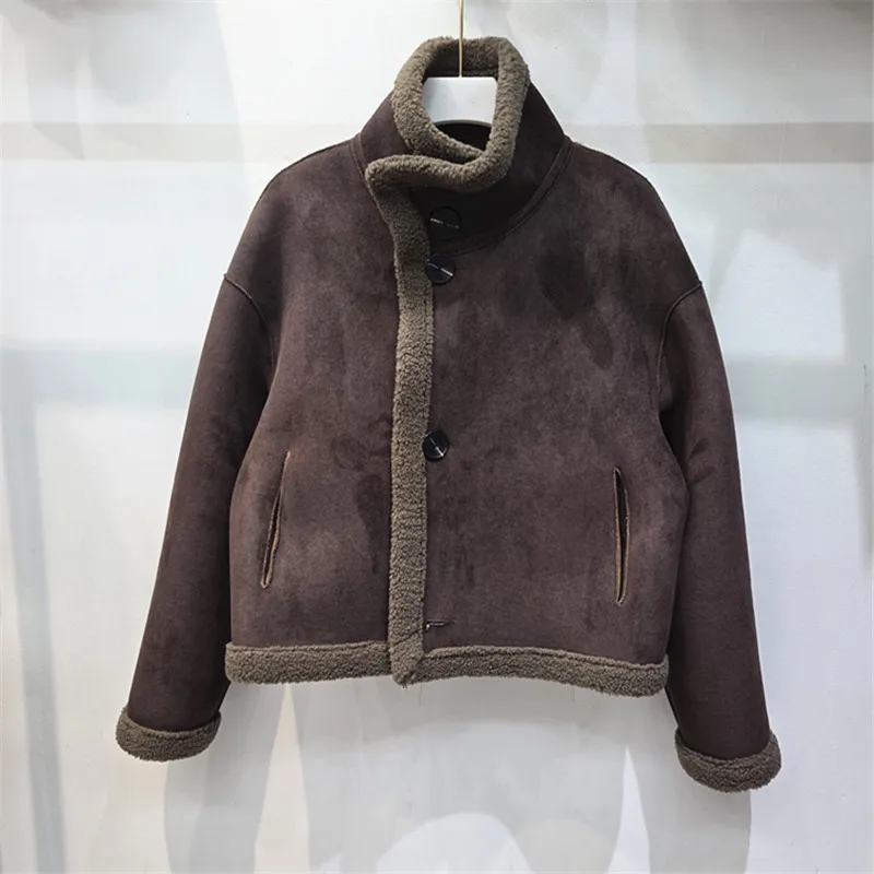 Faux Lamb Wool Double-Sided Coat Autumn Winter French Casual Fashion Retro Women's Fur One-Piece Thick Stand Up Collar Jacket