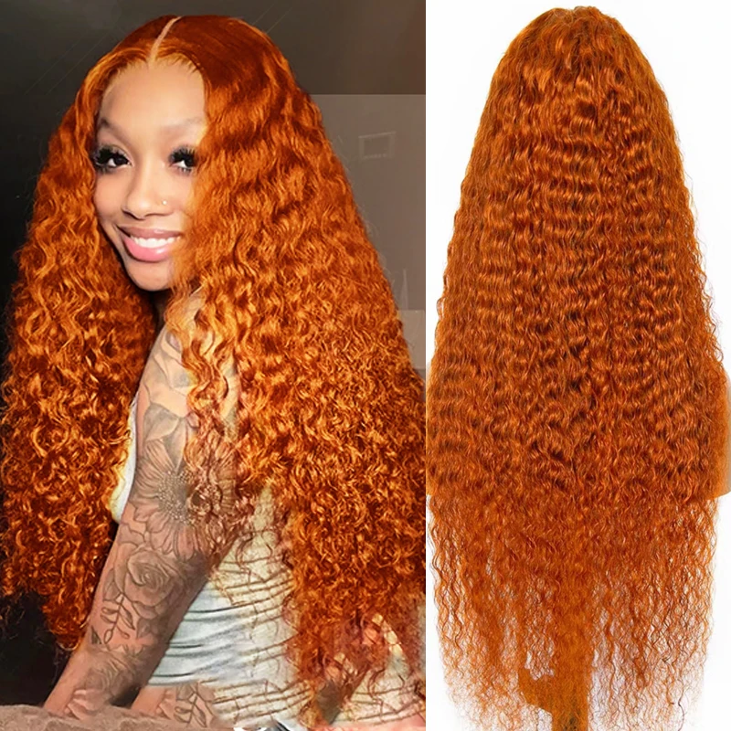 Ginger Human Hair Wig 13x6 Ginger Orange Deep Wave Lace Front Wigs Human Hair Curly Wig Brazilian Remy Hair for Women 350  Color