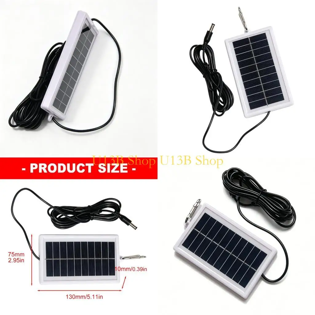 U13B Efficient 1W Solar Cell Module 5V Output 300cm Cable with Metal Hook Solar Battery Device for Tent Backpacking Charging