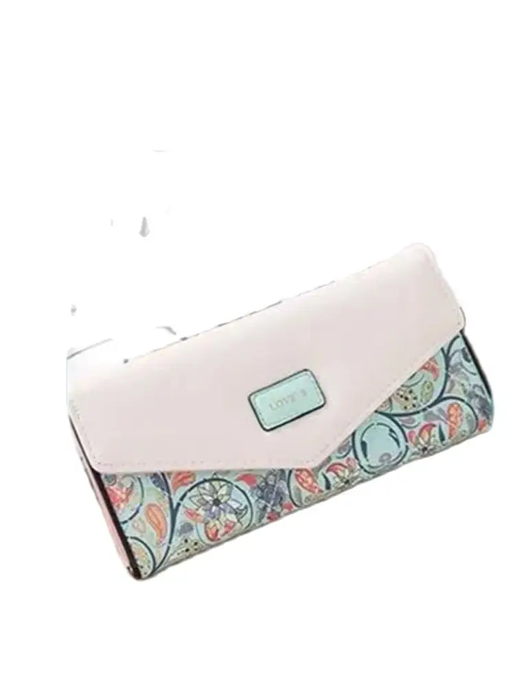 30pcs/lot korean style woman casual pu print wallet lady fashion floral long wallet female patchwork purse