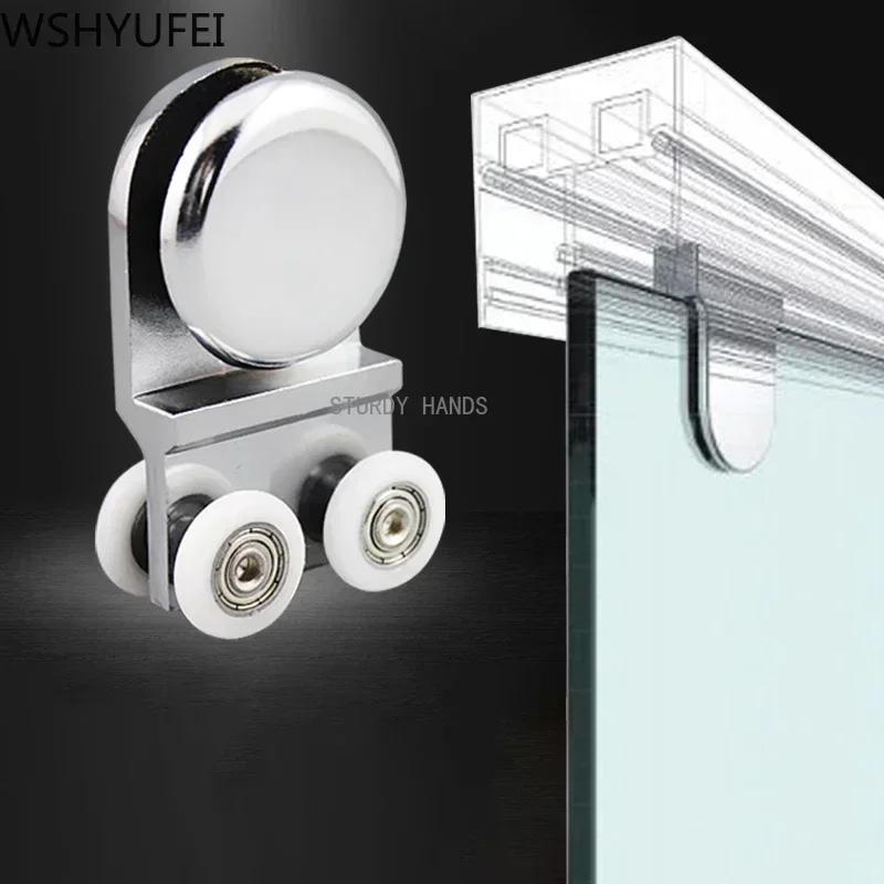 2 pcs/set Glass Sliding Door Roller Rail slide 4 Wheels Home Door Hanging wheel hanging rail Pulley Bathroom home Hardware