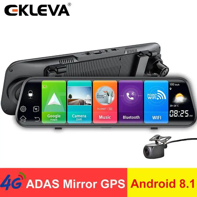 EKLEVA 10 Inch 4G Android 8.1 Car Rearview Mirror Dash Cam 2GB RAM 32GB ROM GPS ADAS WIFI FHD 1080P DVR Remote Control