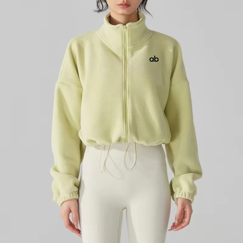 Long Sleeve Fleece-lined Windproof Sports Jacket Women Gym Yoga Fitness Loose Coat Outdoor Running Keep Warm Comfortable Jacket