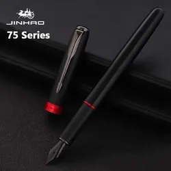 Jinhao 75 Metal Fountain Pen Black/Black Red Luxury Pens 0.5mm Nib Writing Ink Pens Stationery Business Office School Supplies