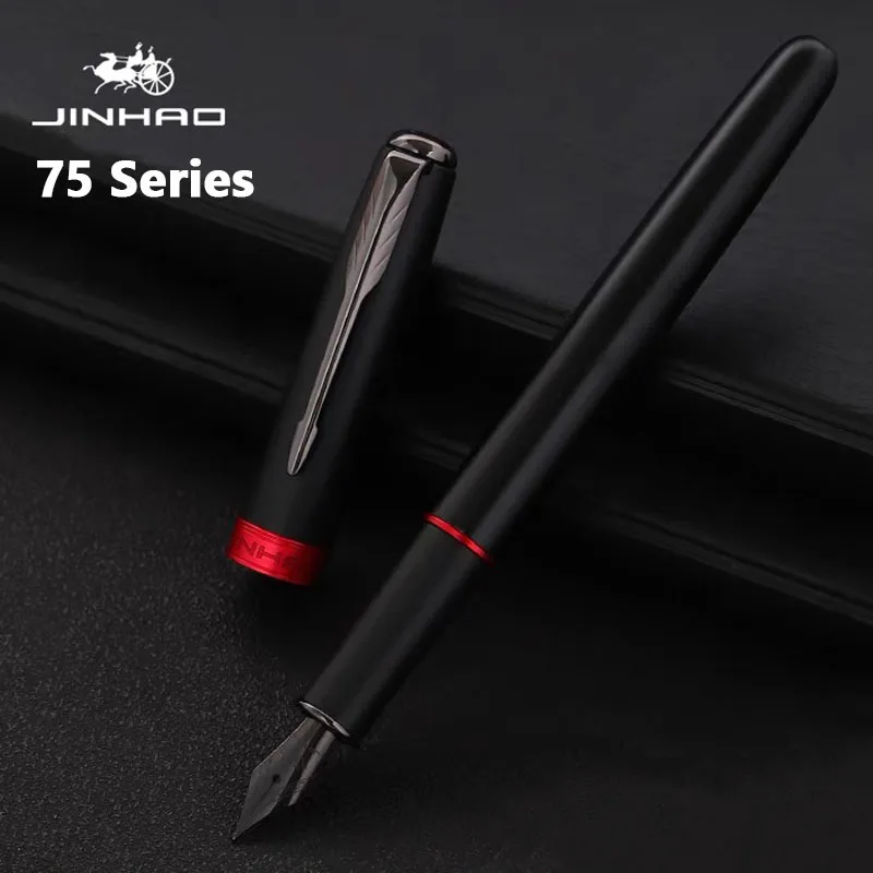 Jinhao 75 metalowe pióro wieczne czarny/czarny czerwony luksusowe długopisy 0.5mm stalówka do pisania długopisy z tuszem biurowe biuro szkolne