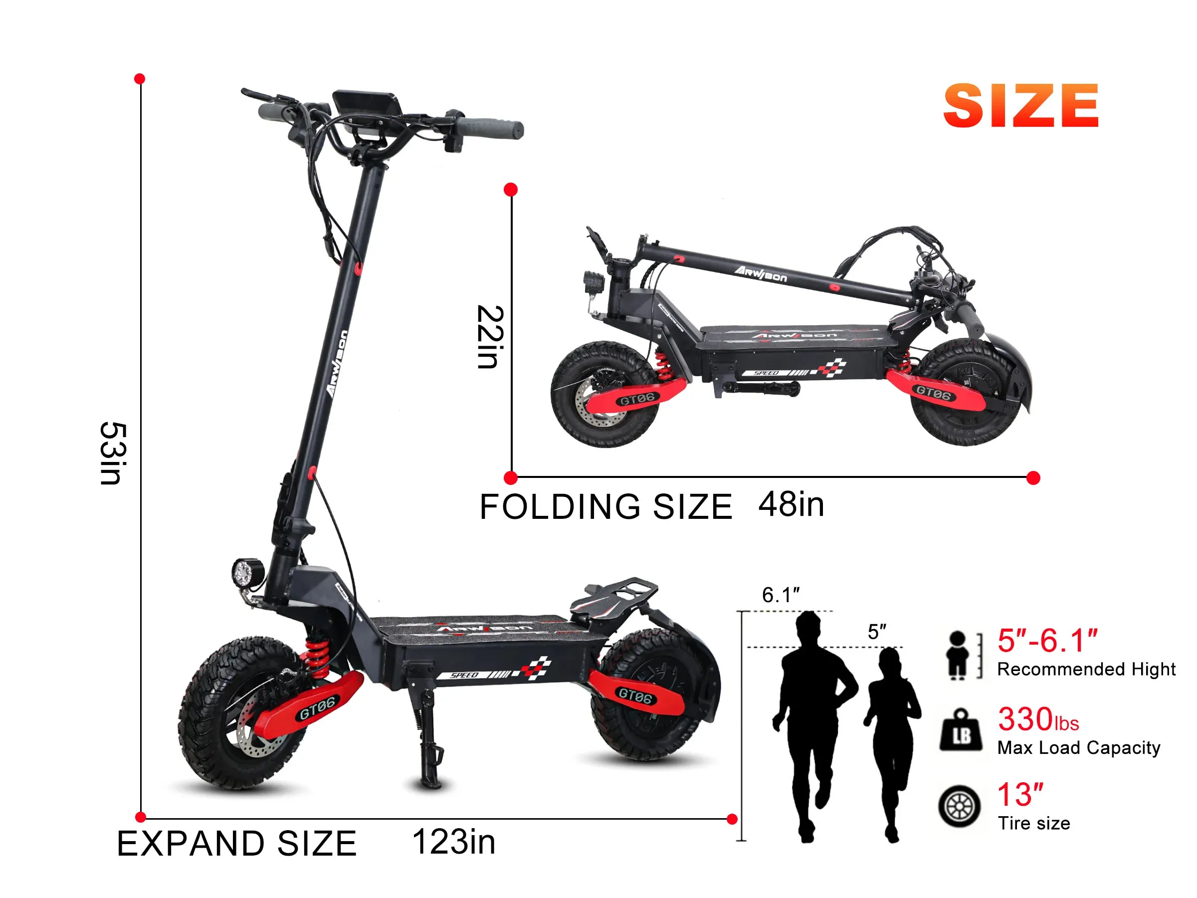 Arwibon GT06 1200W Foldable E-Scooter -speed 45km/h,48V 13/23.4AH 