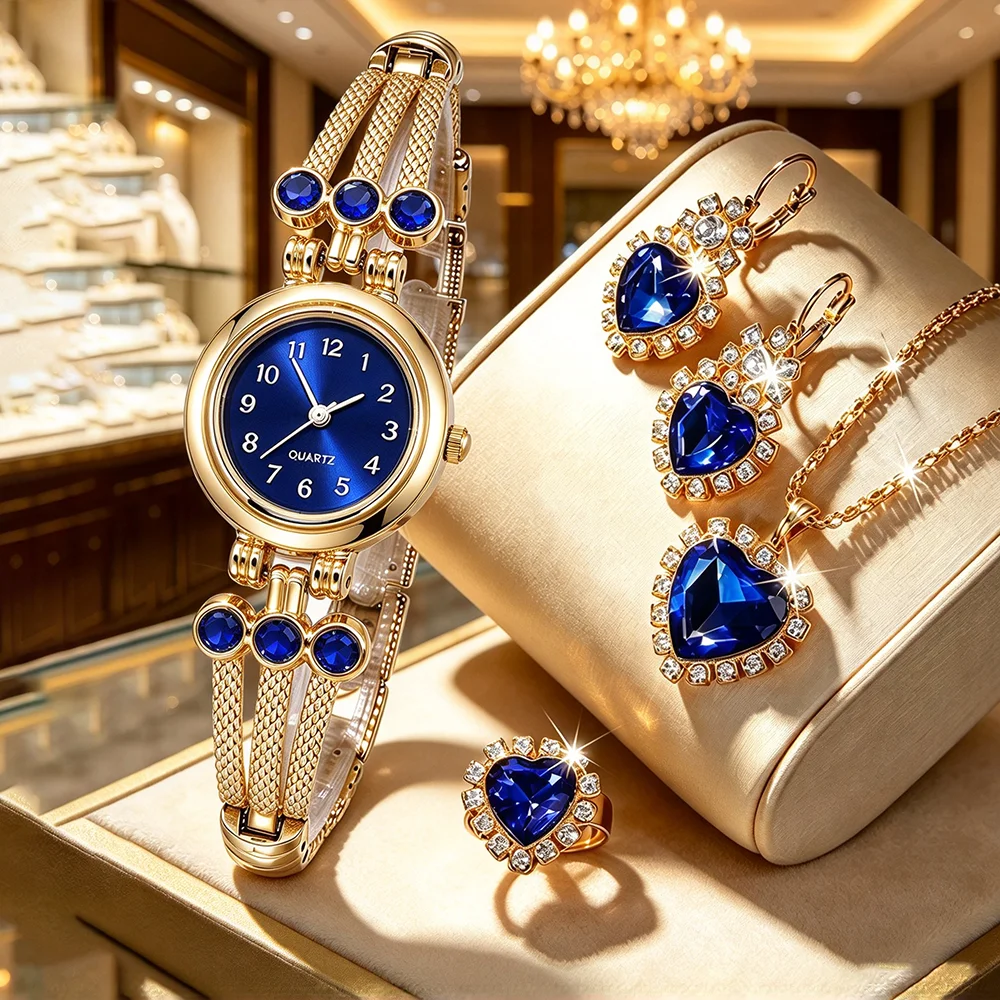 5-Piece Set, stylish and elegant luxury women's watch and bracelet set. Mother's Day and other festivals. (Box not included)