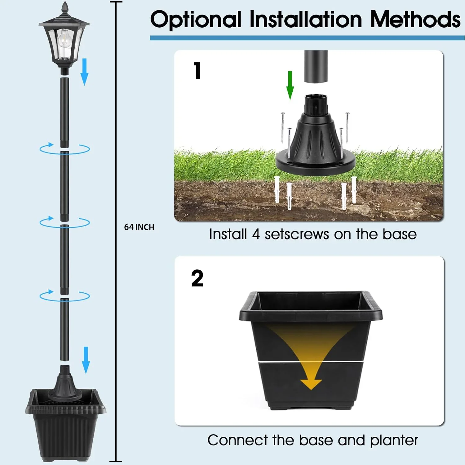 Pilier lumineux LED à énergie solaire, imperméable, éclairage d'extérieur, lumière blanche chaude, idéal pour un jardin