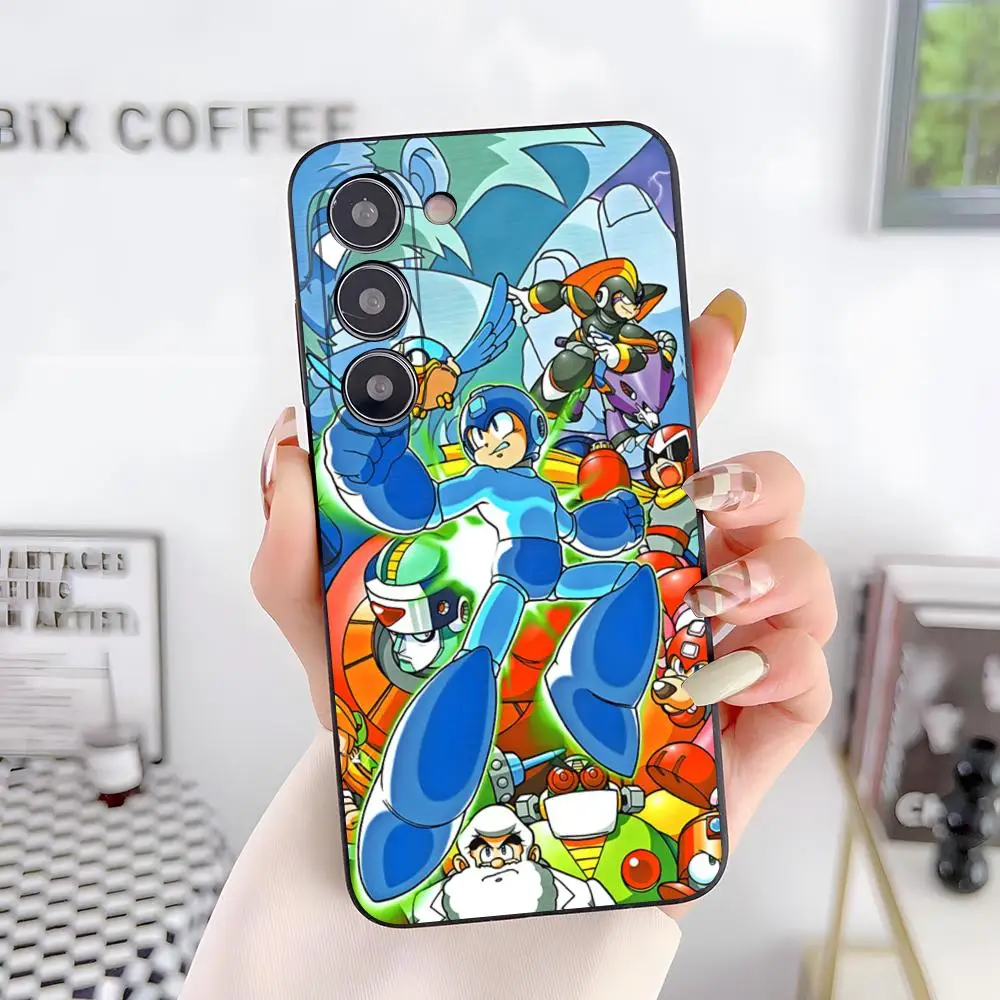 Capa de Telefone M-Megaman R-Rockman para Samsung S26 S25 S24 FE S23 S22 S21 Plus S20 Ultra Note20Ultra, Capa Macia Preta