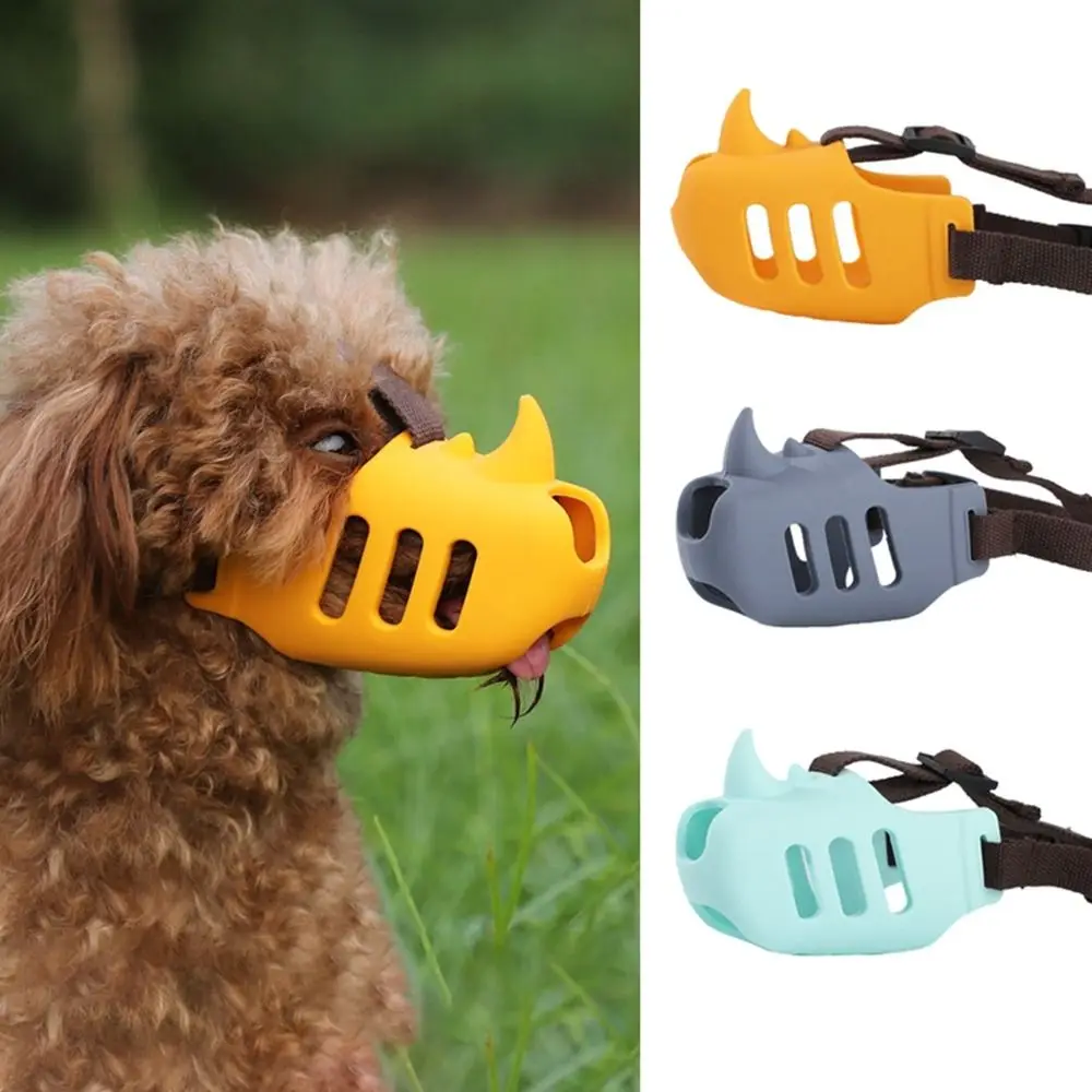 Silicone Dog Mouth Cover Rhinoceros Horn Anti Miseating Dog Bark Arrester Accidental ingestion Breathable Pet Mouthpiece Cover