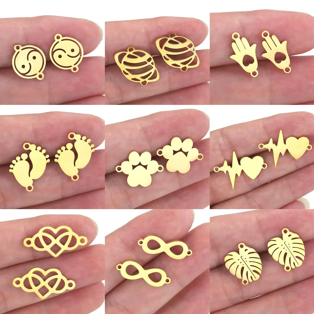 5Pcs Leaf Infinity Symbool Beer Poot Charme Aansluiting Voor Armbanden Diy Sieraden Maken Handgemaakte Levert Rvs Connector