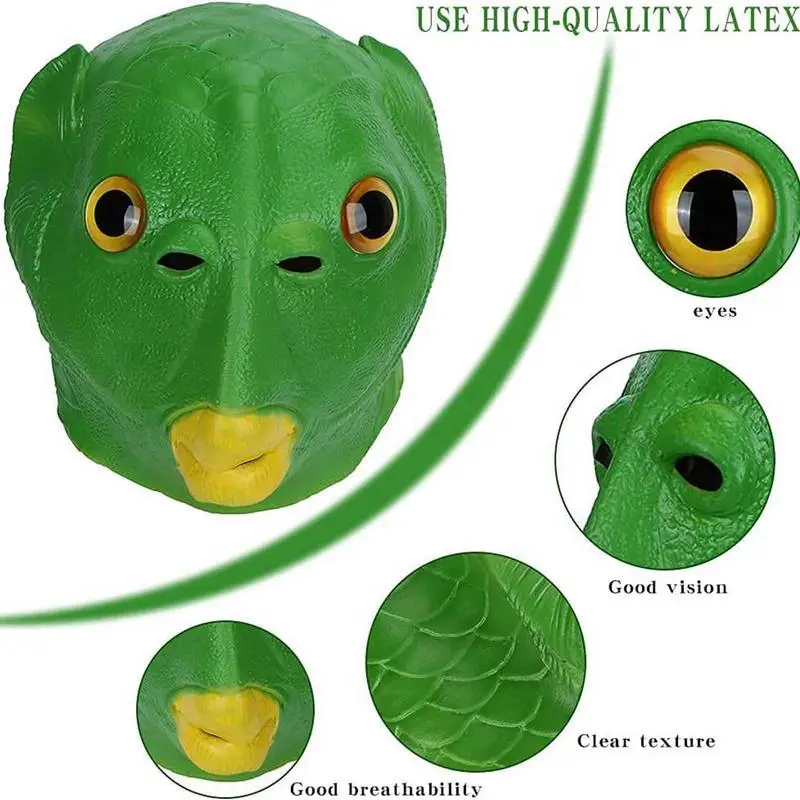 Funny Green Fish Mask,Green Mouth Fish Latex Mask,Green Fish Head Cover Headgear,Halloween Costume Party Halloween Cosplay