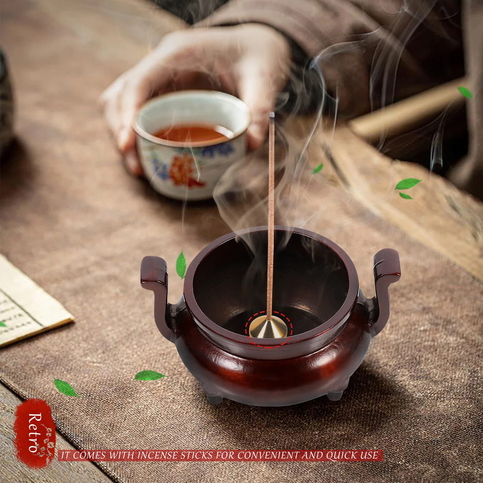 

1Set Incense Burner Brass Censer Retro Style Home Decoration Yoga Room Study Bedroom Essential Oil Holder Aromatherapy Stove