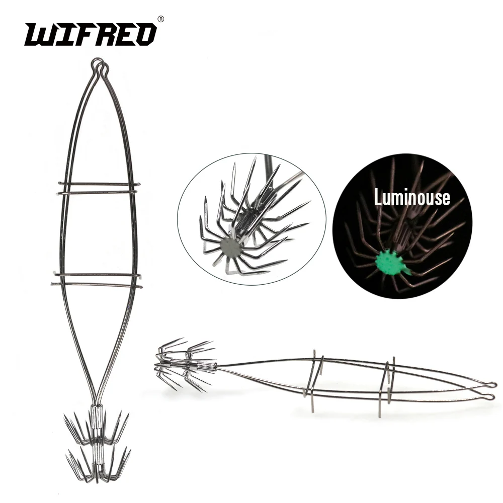 Wifreo Stainless Steel Double Layer Umbrella Luminous Squid Hook Octopus Hook Cuttlefish Hook Jig Hook Sea Octopus  Fishing Lure