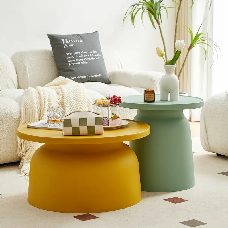 

Nordic Style Plastic round Coffee Table Sofa Side Small-Space Corner Table with Wide Storage Desktop for Home Furniture