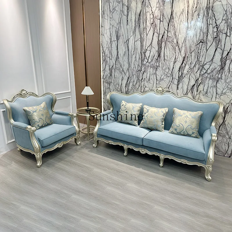 

French light luxury sofa living room combination, leather solid wood, high-end villa large apartment