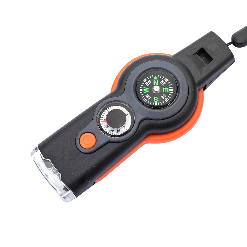 Outdoor New 7-in-1 Multifunctional 7-in-1 Whistle Survival Whistle Rescue Whistle With LED Light Thermometer Compass