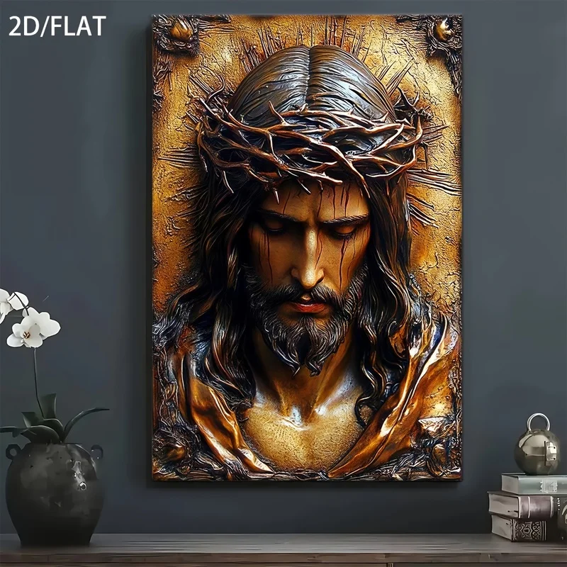 Two-dimensional flat paintings，1Wooden framed religious wall art——Vintage Icon Canvas Painting，Suitable for Living Room、Bedroom、