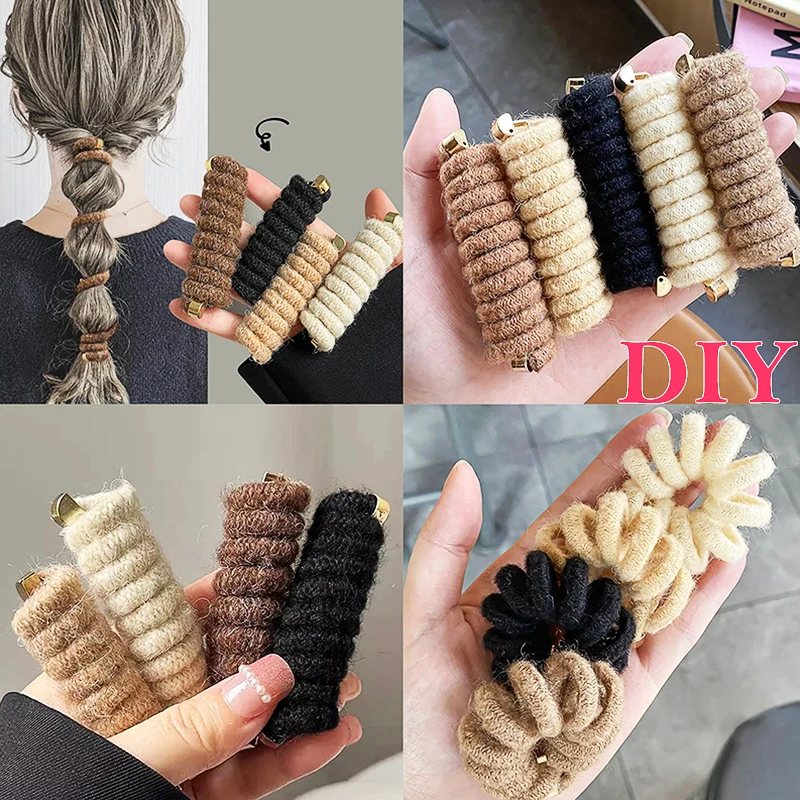 1Pc Telephone Wire Hair Ties Women Girls Solid Color Wool Elastic Hair Bands Spiral Coil Rubber Bands Ponytails Hair Accessories