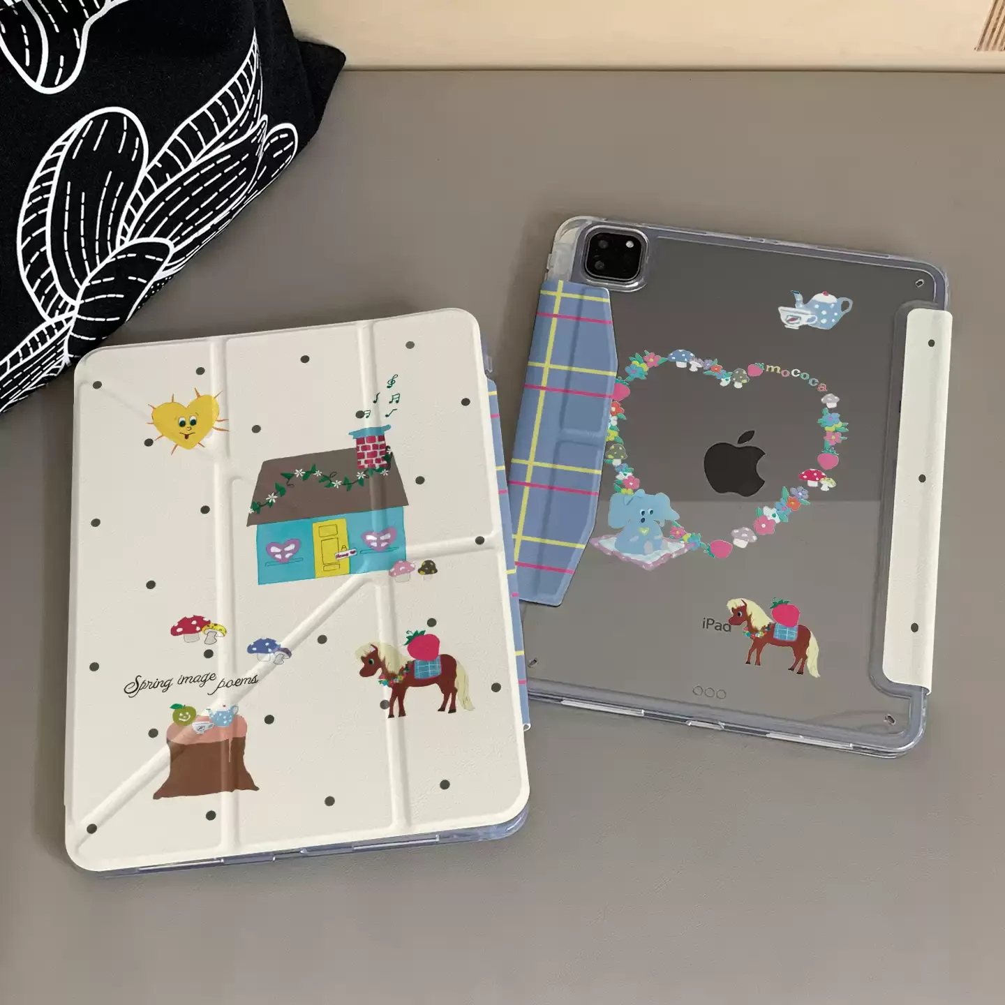 Cartoon Elephant & Pony Table Case For iPad Pro 11 12.9 13 M2 M3 M4 M5 Shell 8.3 9.7 10.2 5/6/7/8/9/10/11th Air 3 4 5 6 7 Cover