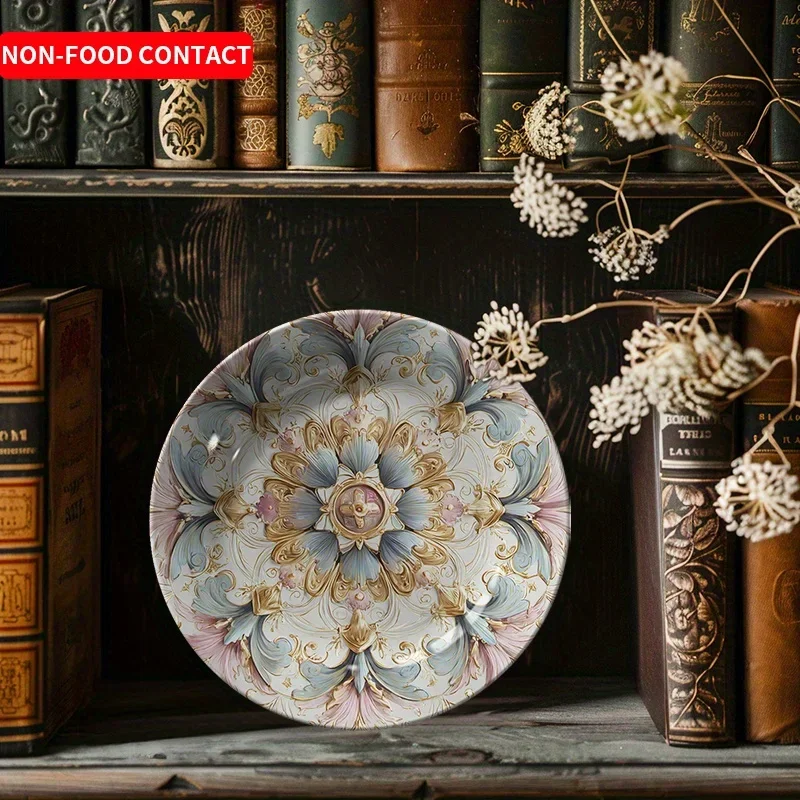 1pc Elegant Floral Decorative Plate - Blue, Golden, White, Non-Food Contact Ceramic Serving Tray for Home, Wedding, Christmas,