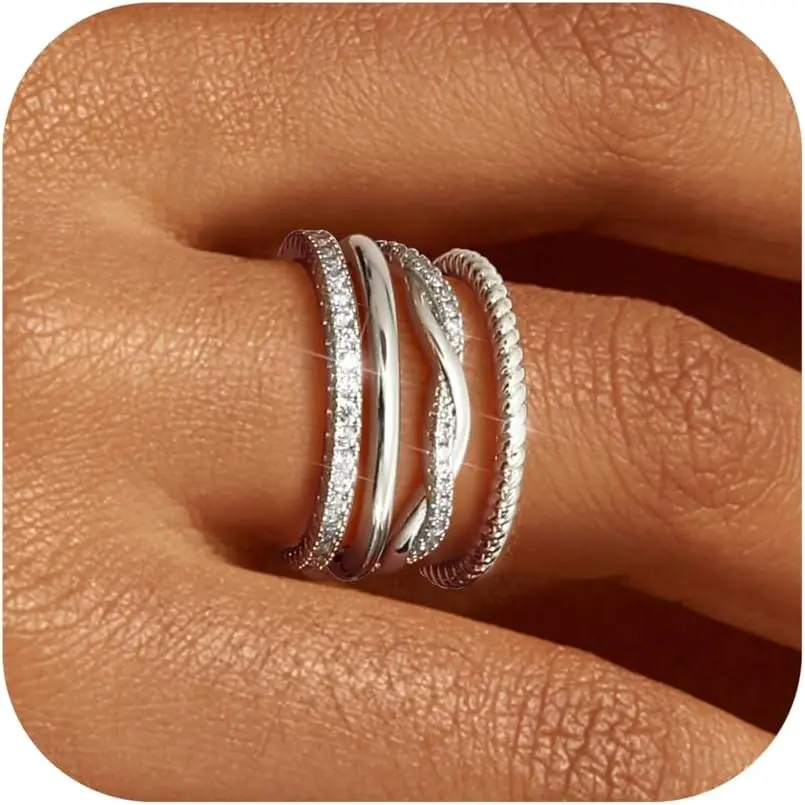 Stackable Rings for Women Non Tarnish Dainty 14K Gold Plated Stackable Thin Rings CZ Thumb Ring Set Promise Wedding Bands