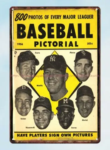 new bedroom 1956 Baseball Pictorial Magazines w Mantle Aaron Musial tin sign