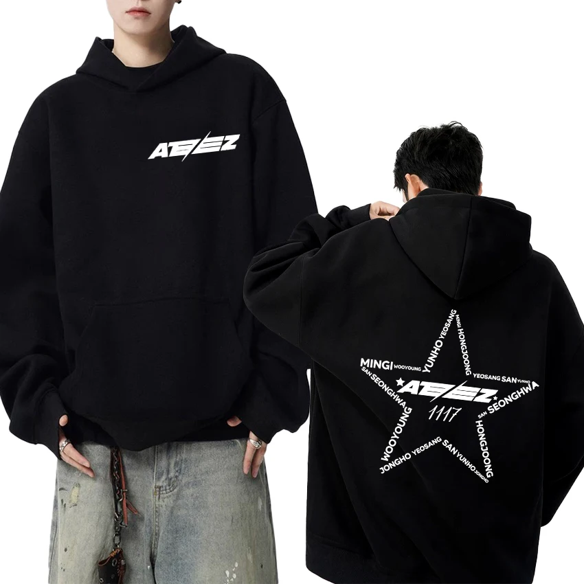 

Music band Ateez Star 1117 Song Double Sided print pullover Unisex vintage Y2k Sweatshirt Autumn Winter Men women Fleece Hoodie