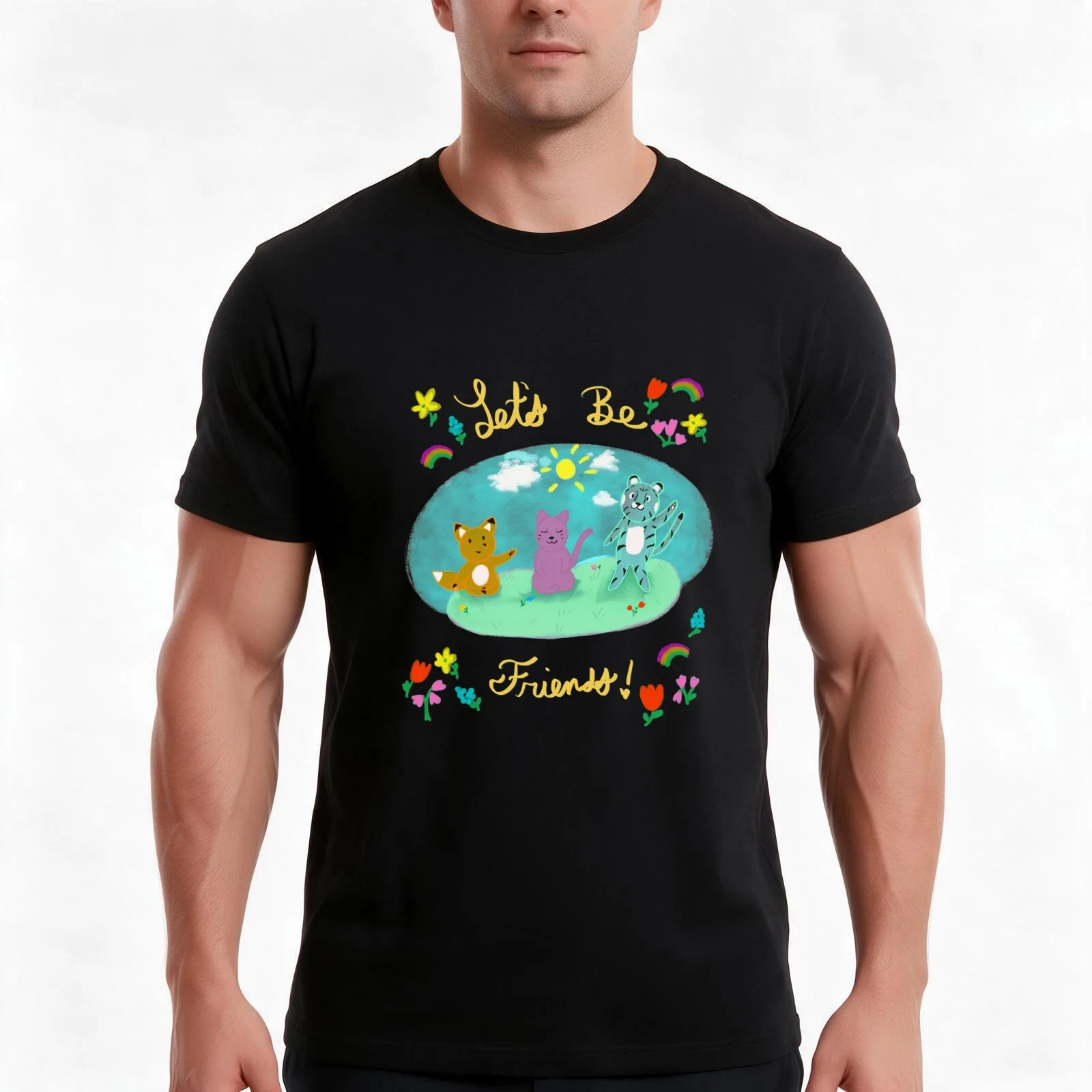 Let’s Be Friends! T-Shirt Summer Casual Cotton Tee Oversized Streetwear Tops Vintage Graphic Print Loose Fit Short Sleeve
