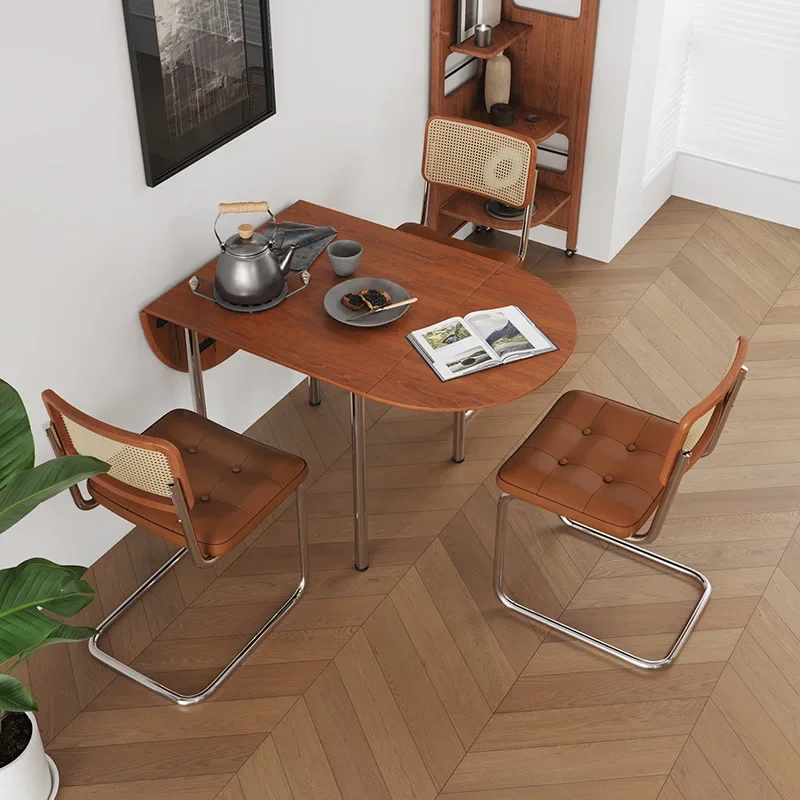 Nordic simple dining foldable dining table and chair combination household retro small apartment stainless steel telescopic