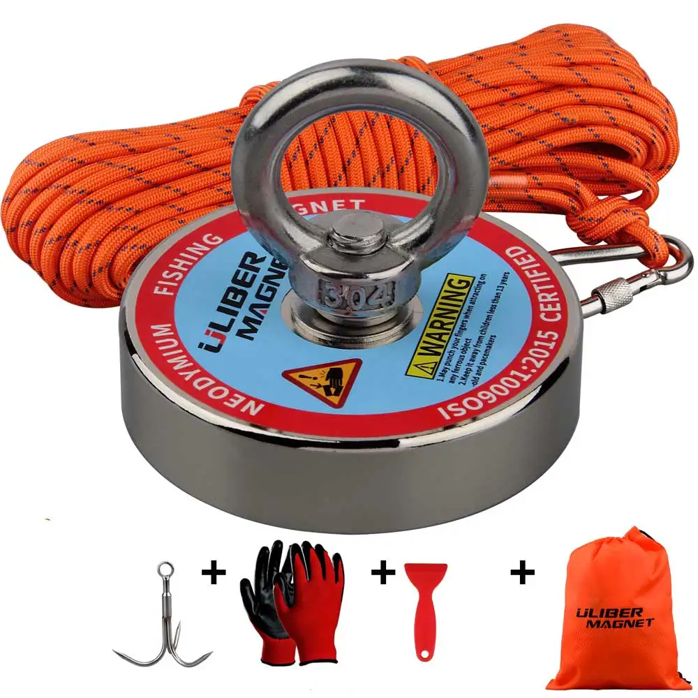 400lbs Sterke Vismagneet Kit N52 Zeldzame Oog 20M Touw Underwanter Metalen Ring Neodymium Magnetisch