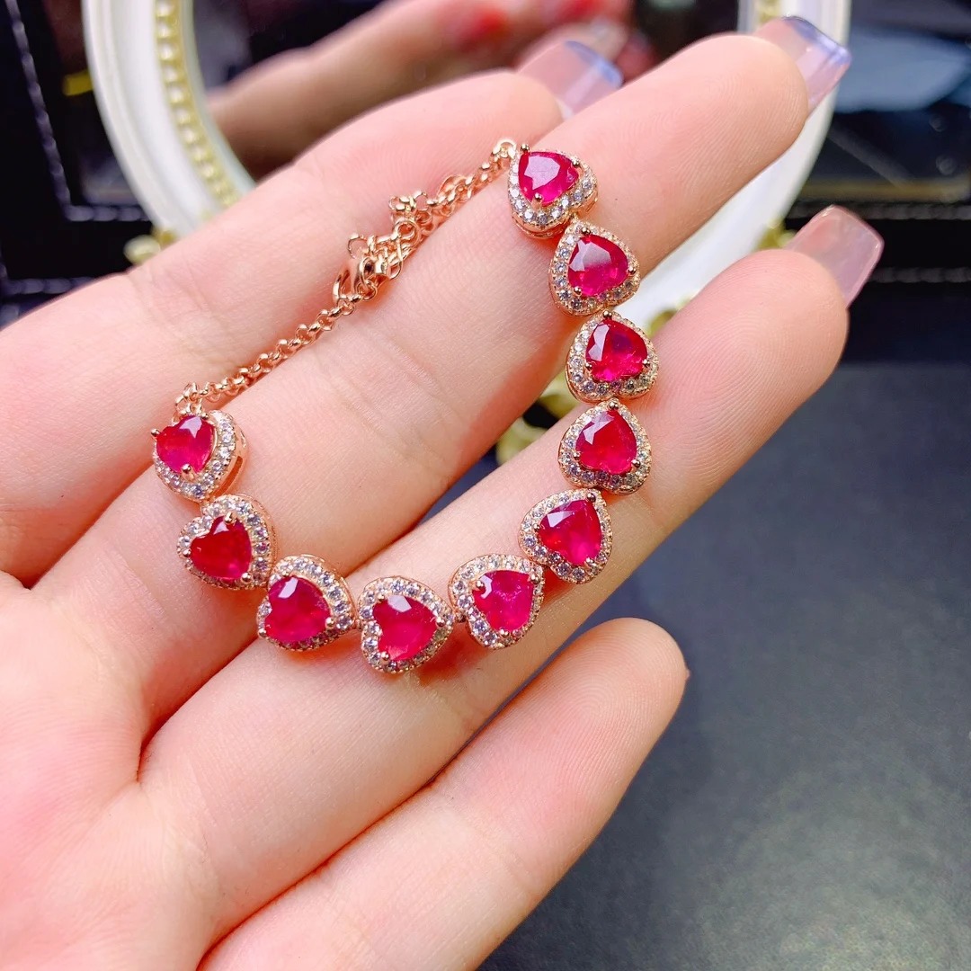 

Jewelry Luxury 925 Sterling Silver Luxury Bracelet Pigeon Red Blood Crystal Clean female Ruby Bracelet Gem Bag Mail Boutique