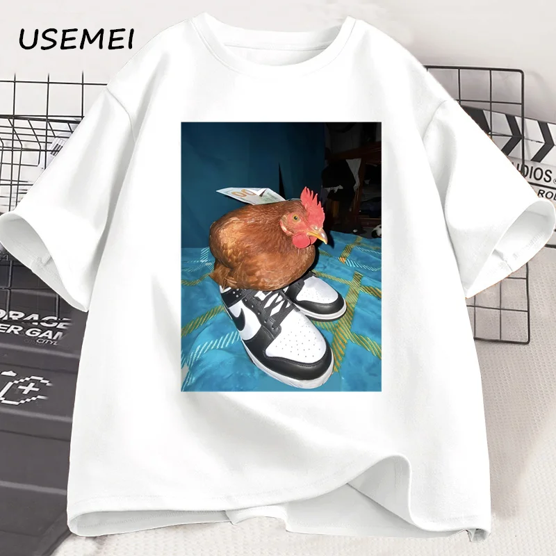 Dripped Out Chicken T Shirt Men Women Chicken with Shoes Printed T-shirt Harajuku Trendy Cotton Short Sleeve Tees Streetwear