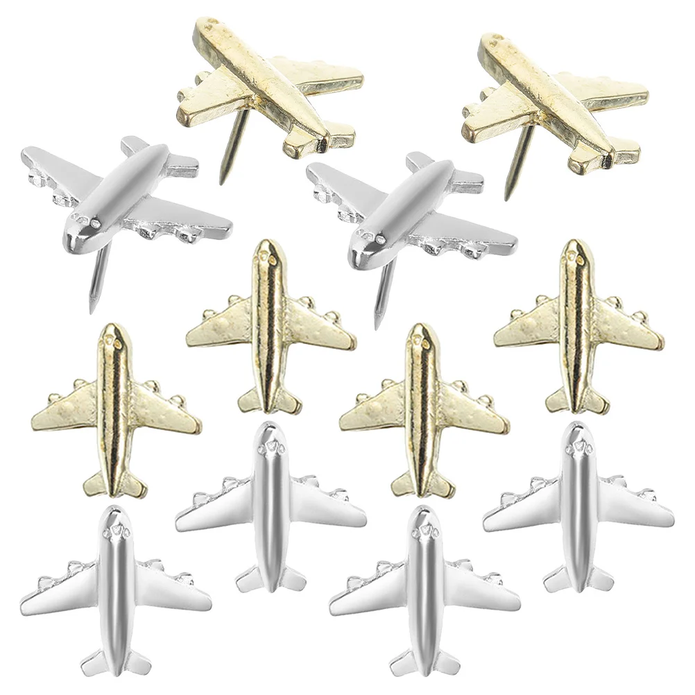 12 قطعة ثلاثية الأبعاد طائرة دفع دبابيس معدنية Thumbtacks لوحة مزخرفة المسامير المنزل مكتب صور جدار الفلين خريطة الملحقات #5