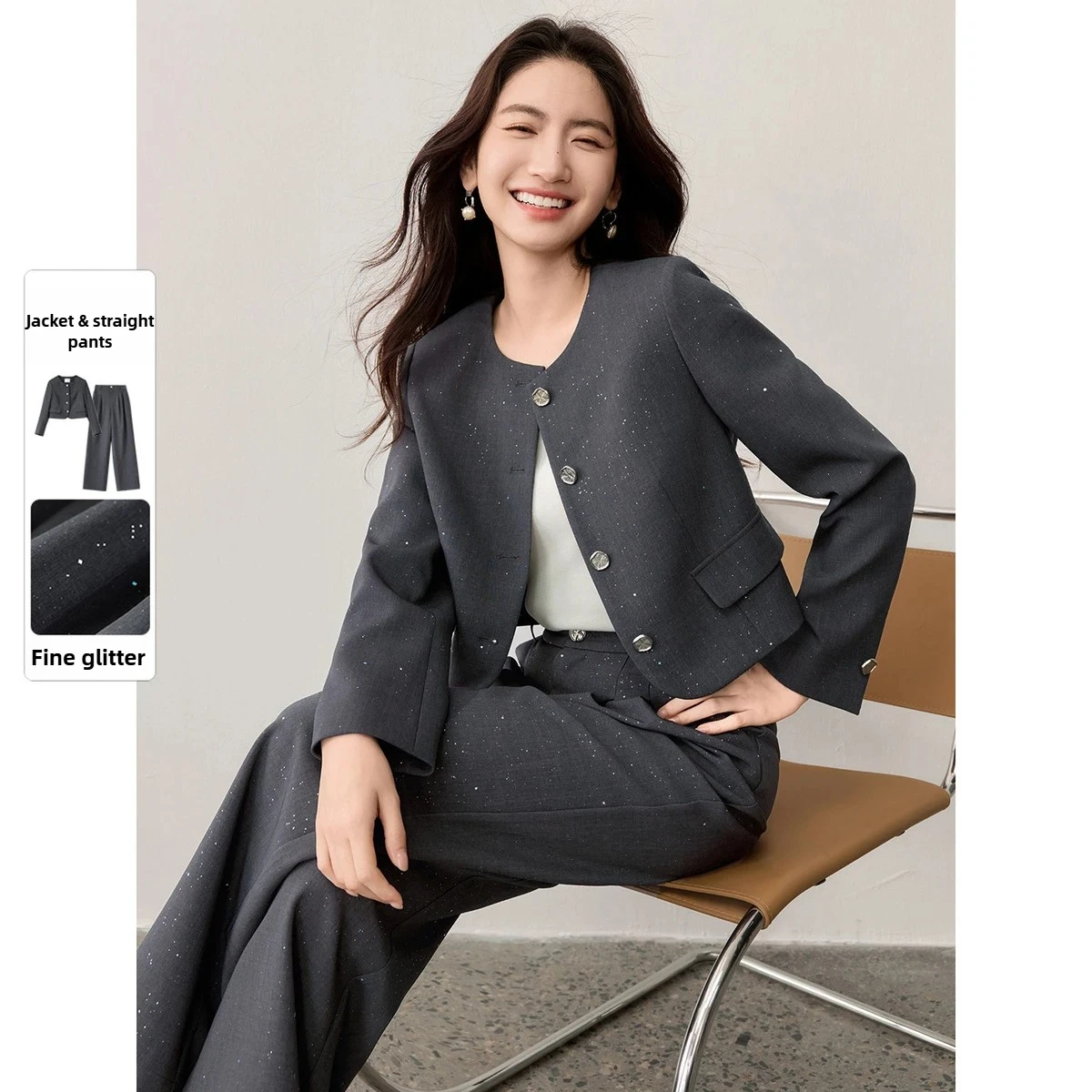 

SENTUBILA Women's Two-Piece Set 2025 Autumn O-Neck Coat & Straight-leg Pants with Metal Button Office Lady Lazy Outfit 153ZA8801