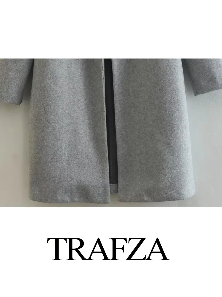 Imagem -05 - Trafza-cardigã com Mistura de lã para Mulheres Jaqueta Manga Longa Lapela Casual Cabolsa Retrô Manga Longa Moda Inverno Y2k 2023