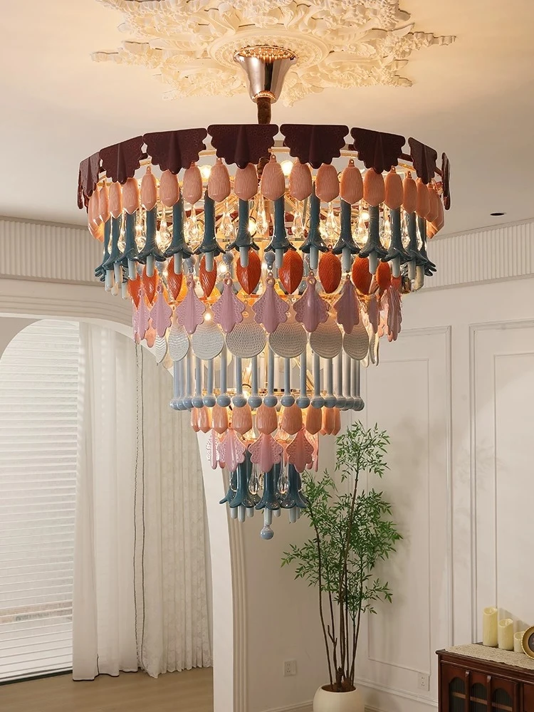 French retro dopamine living room chandelier ceramic macaron beautiful romantic dining room bedroom lamp