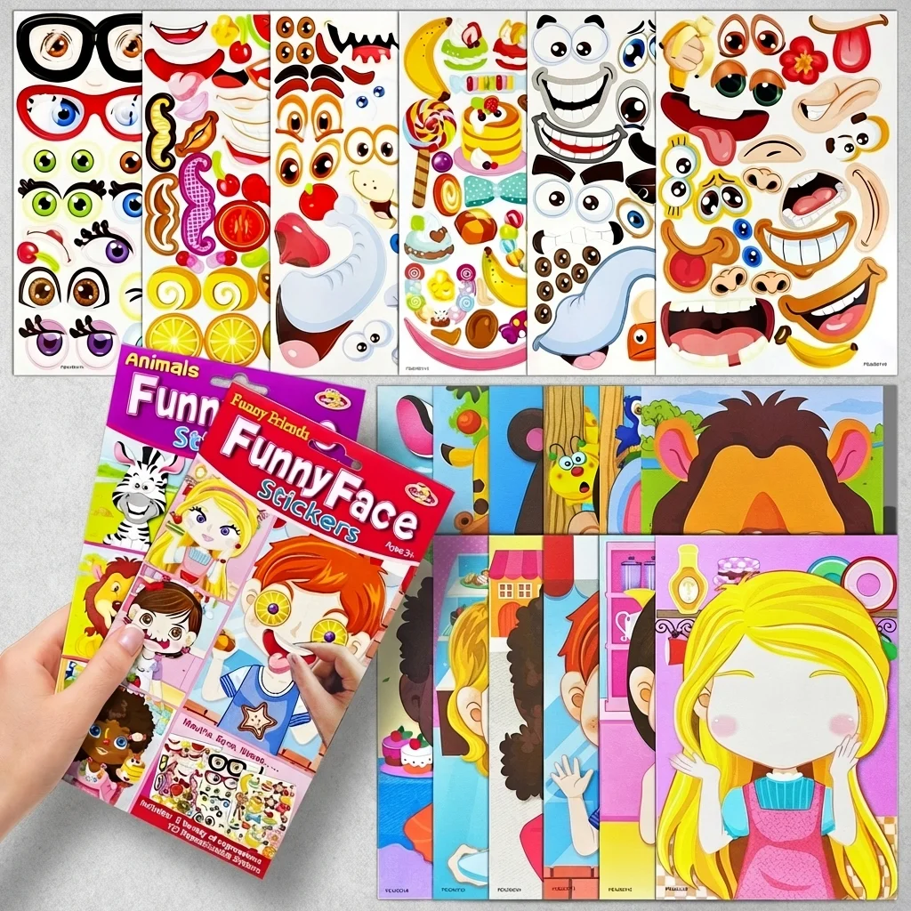 Make A Face Sticker Pads Create Princess Kids Animal Dinosaur Activity Puzzle Game Boys Girls Gifts Screen Free Reusable Sticker