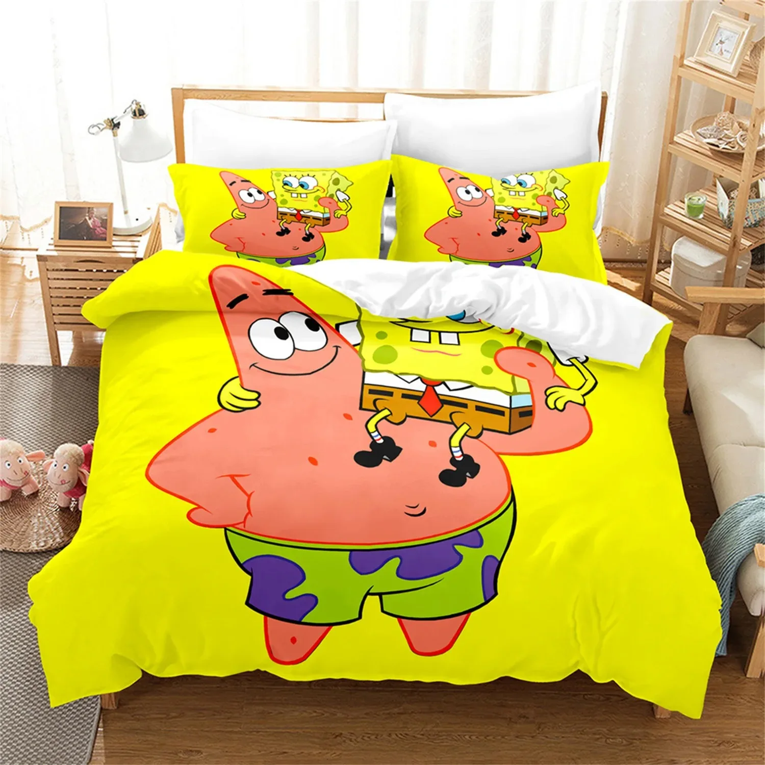 Cute Cartoon S-SpongeBob Bedding Sets Exquisite Bed Supplies Set Duvet Cover Bed Comforter Set Bedding Set Luxury Birthday Gift view 3
