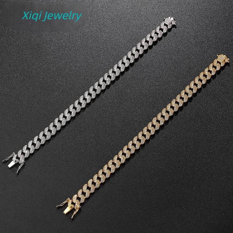 

Xiqi Jewelry 925 Sterling Silver, Full-Diamond Moissanite Cuban Chain Bracelet, Couples' Trendy Street Hip-Hop, Light Luxury Jew