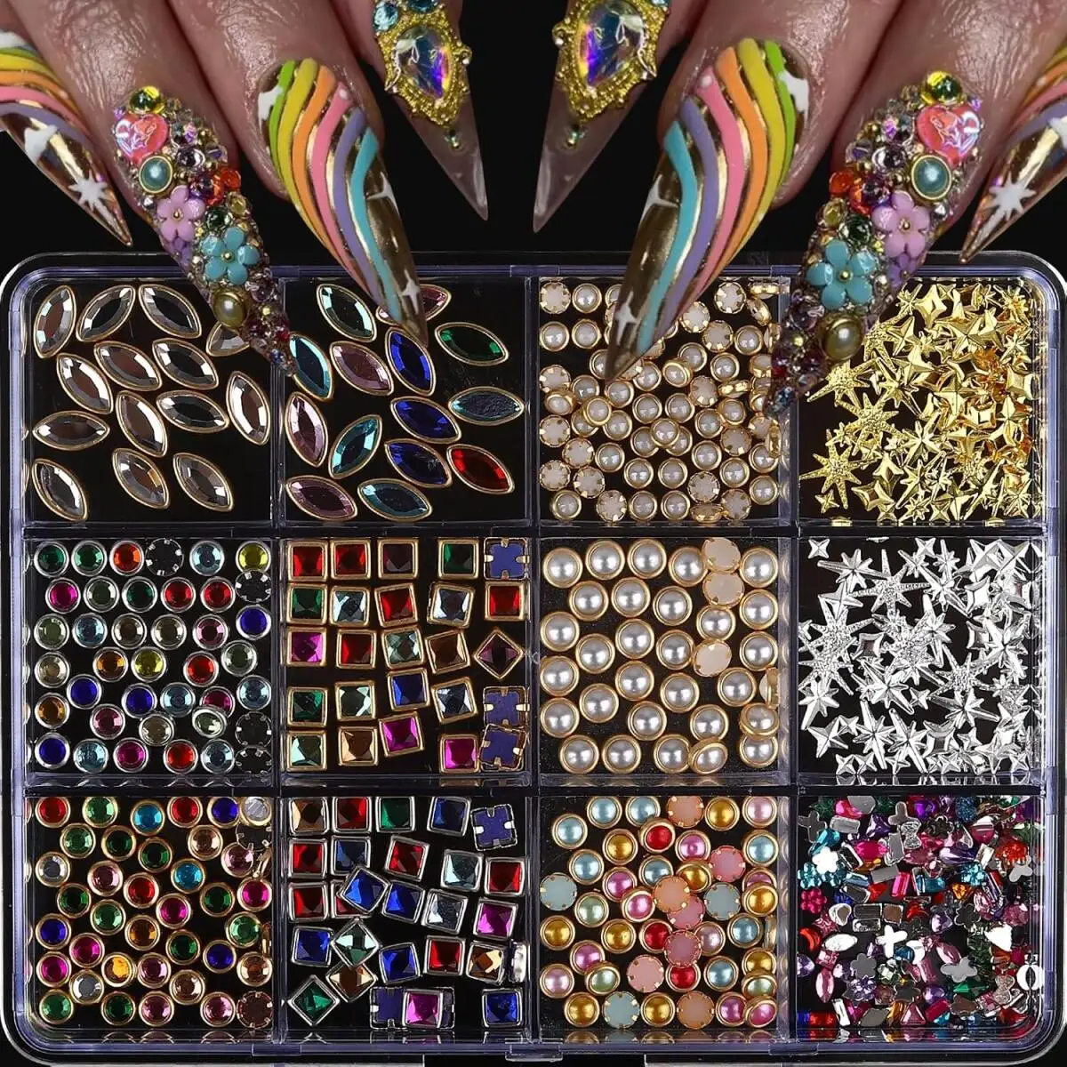1Box Light Luxury Shinny Nail Rhinestones Jewelry 3D Colorful Alloy Gemstone Inlaid Nail Art Decorations for DIY Nails Ornaments