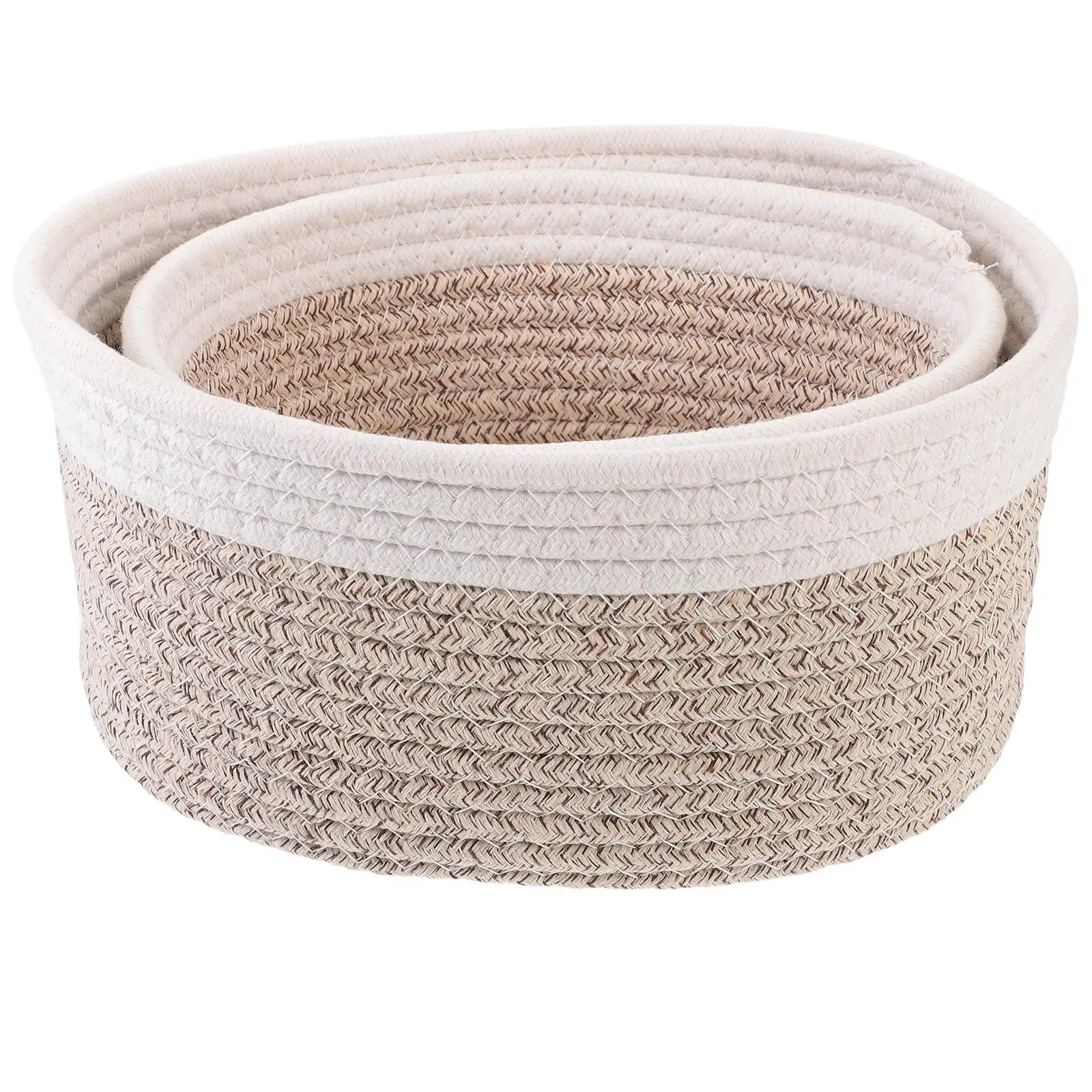 Cestini portaoggetti in corda di cotone da 2 pezzi bianchi ovali piccoli grandi ciascuno porta snack organizer da tavolo cestino per articoli vari per camera da letto