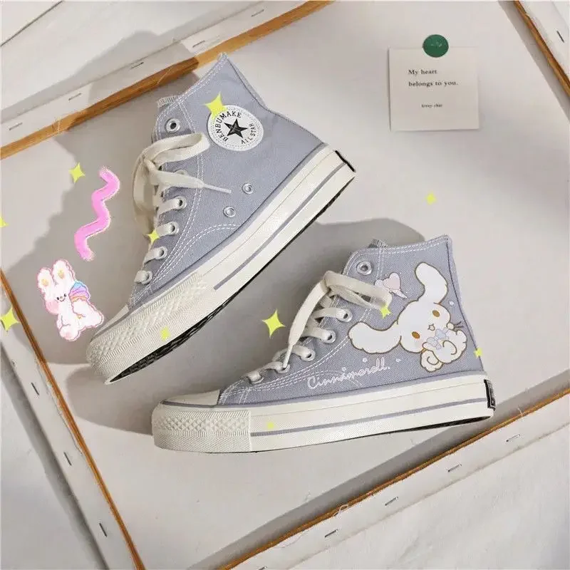 Cinnamoroll High Top Canvas Shoe Blue Black Ins Women Anime Cartoon College Style Cloth Shoes Girl Student Wild Kawaii Sneakers